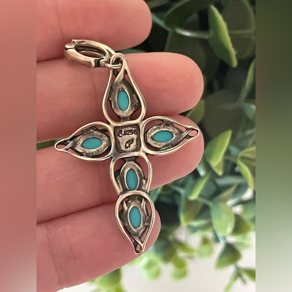 Carolyn Pollack Sterling Silver 925 Sleepy Beauty Turquoise large Cross Pendant - Picture 2 of 4